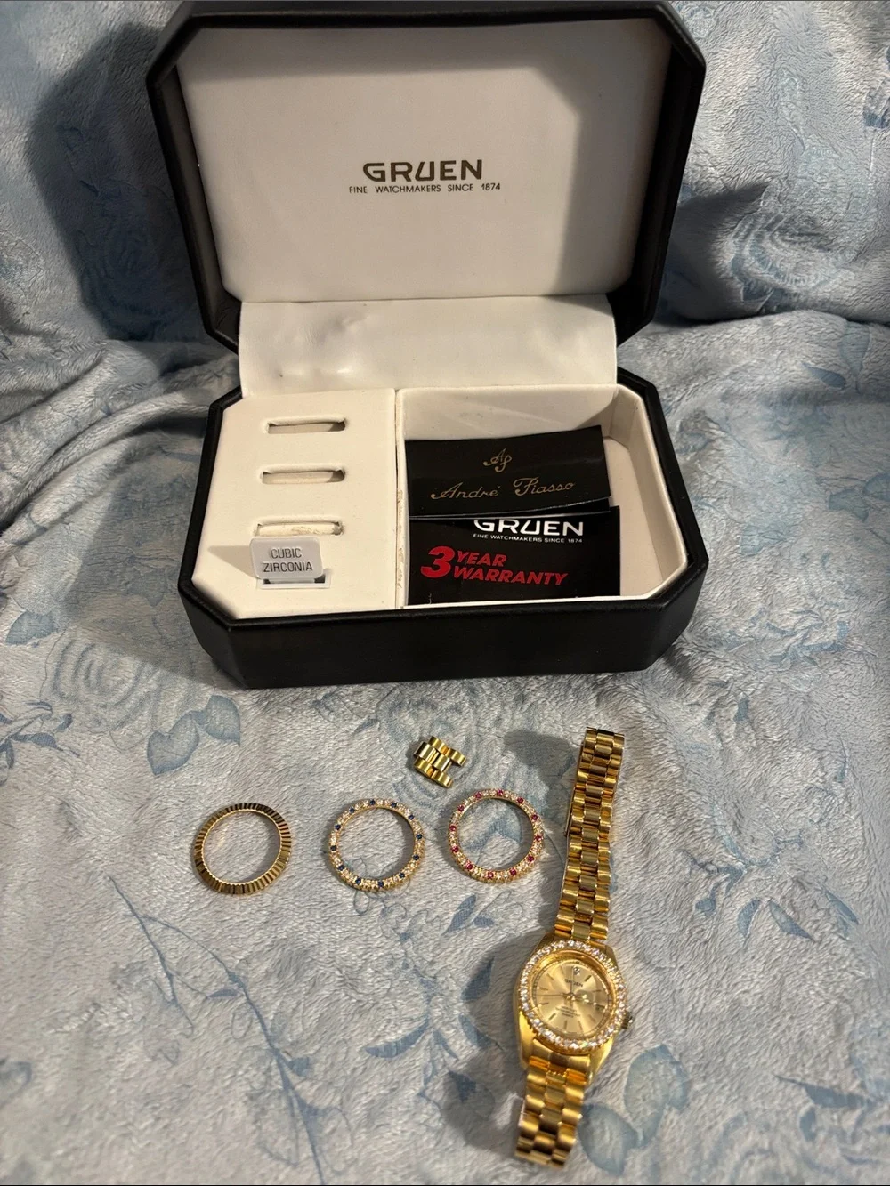 Women’s Gruen Gold Tone Dress Watch with Interchangeable Bezels
